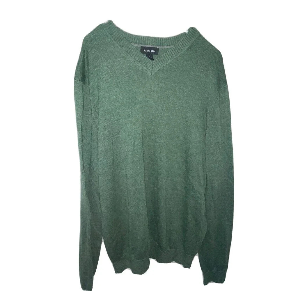 Van Heusen Green Solid Cotton Acrylic Sweater Top Long Sleeve Size Medium